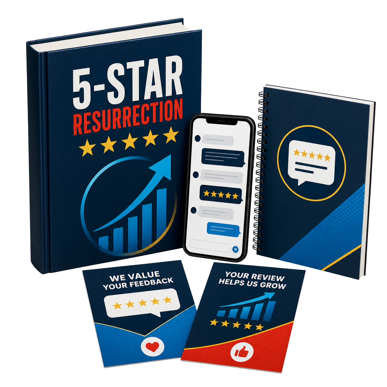 The 5-Star Resurrection product bundle with guide, phone, workbook, and review cards