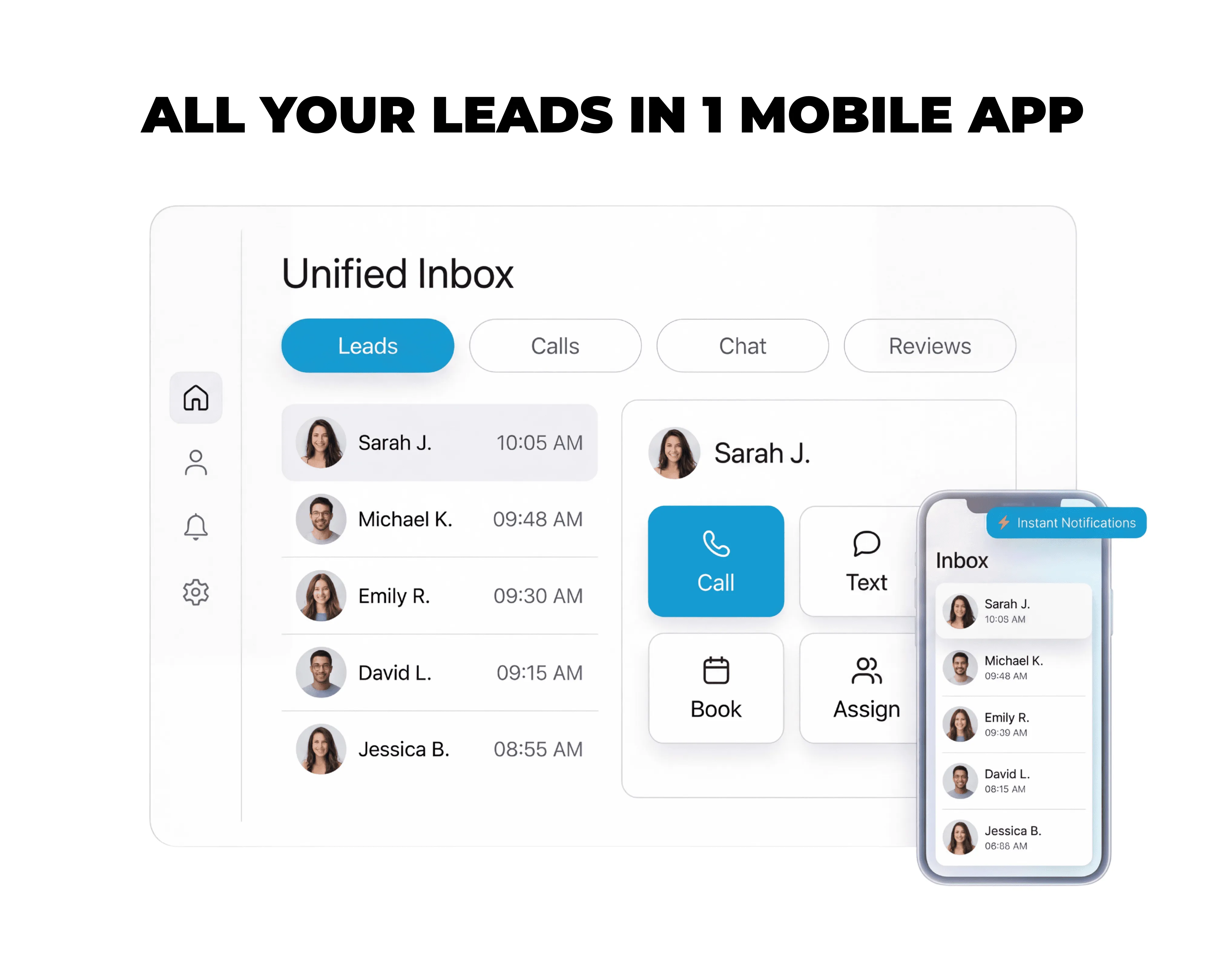Unified lead inbox available on desktop and phone