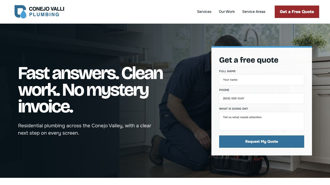 Conejo Valley Plumbing sample website on a desktop